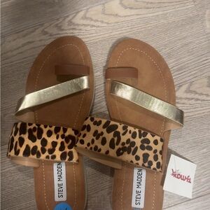 Steve Madden Gold and Leopard Print Sandals